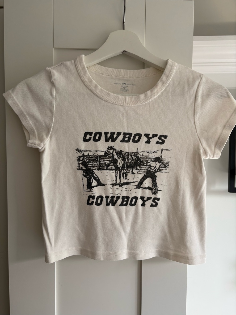 Brandy Melville White Cowboys Graphic Tee